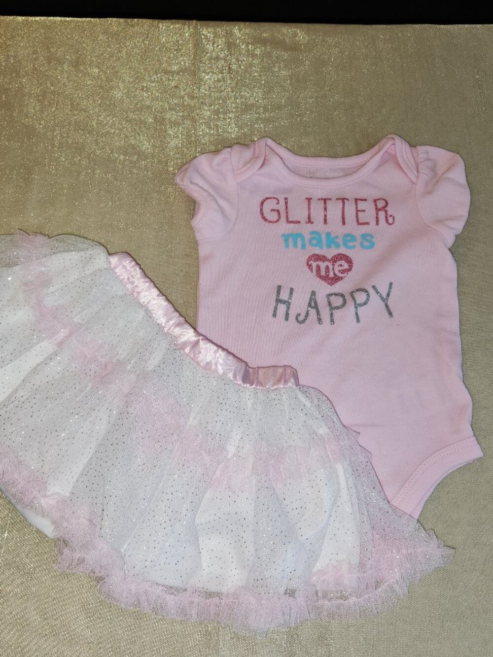Nannette Baby Glitter Makes Me Happy Tutu Skirt Outfit Set 12M Girls